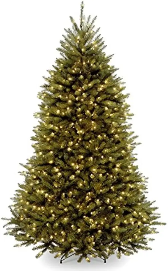 Pre-Lit Artificial Full Christmas Tree, Green, Dunhill Fir, White Lights, Includes Stand, 6 Feet