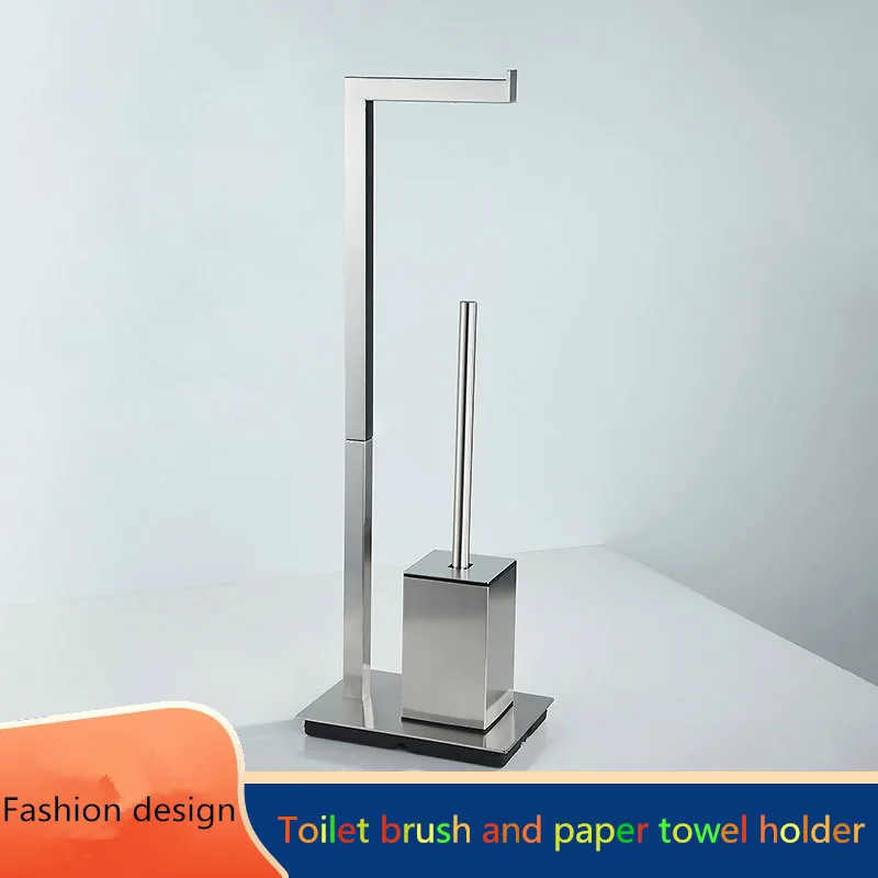 New toilet brush holder Stainless steel toilet standing toilet paper holder Bathroom pendant Removable shelving brushed silver