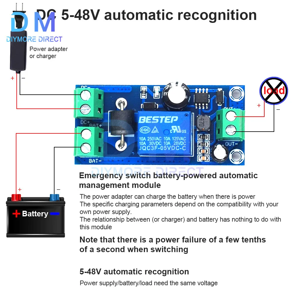 UPS Board Power-OFF Protection Module Automatic Switching UPS Emergency Cut-off Battery Power Supply 5V to 48V Control Board