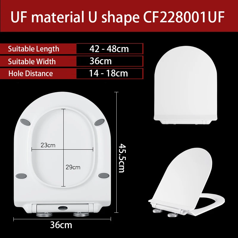 

U Shape Toilet Seat UF Material Slowly Closing Toilet Cover WC Install On Top Toilet Lid For Bathroom Soft Close CF228001UF