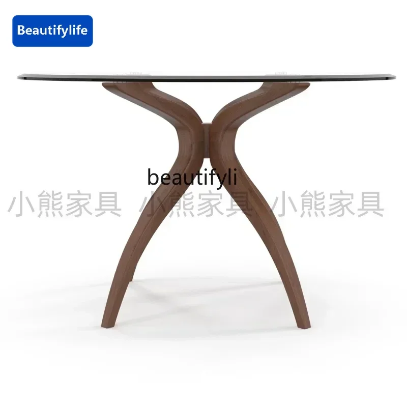 cqyNordic designer solid wood black walnut home simple creative restaurant tempered glass