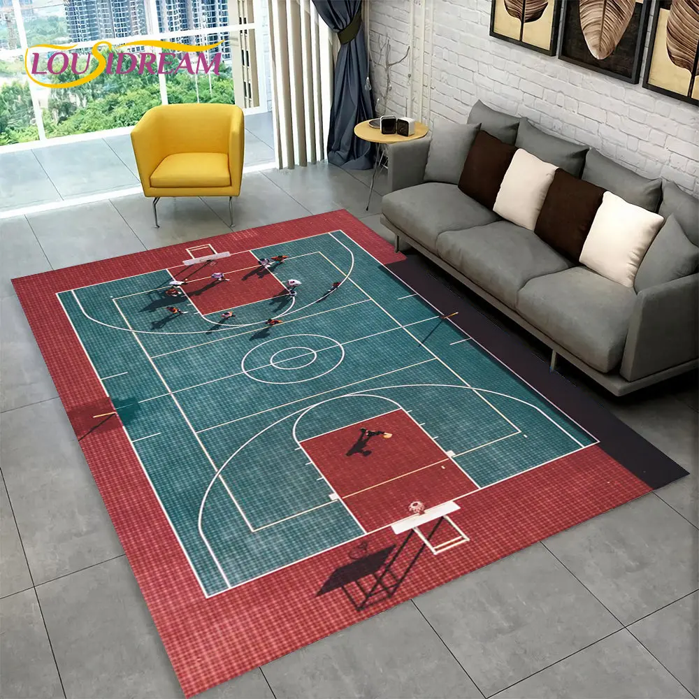 3D Basketball Cour Cartoon Area Rug Large,Carpet Rug for Living Room Bedroom Sofa Playroom Doormat Decor,Kids Non-slip Floor Mat view 5