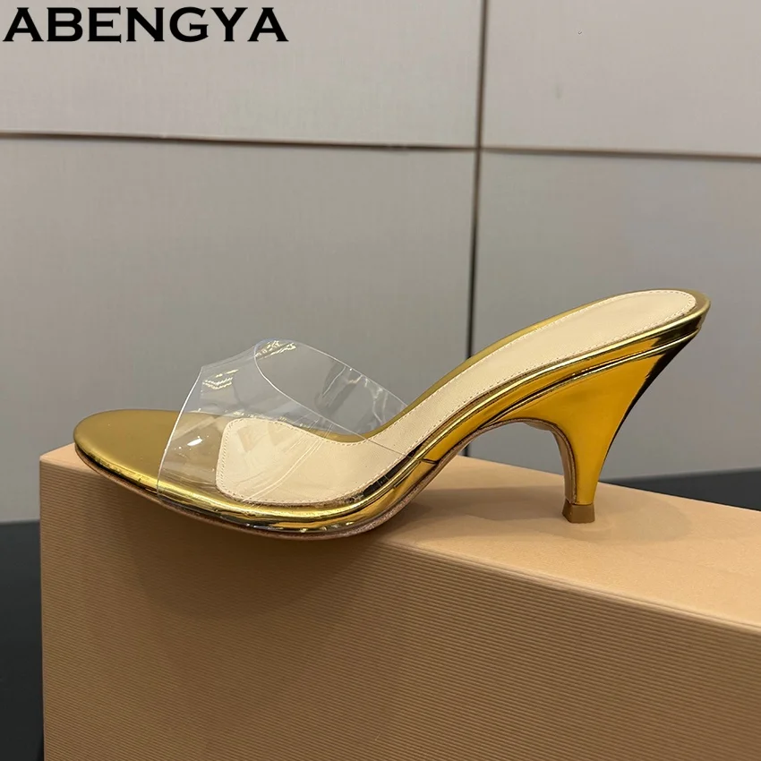 

Summer Candy Color PVC Slides High Heels Slippers Women Sexy Round Open Toe Jelly Shoes For Woman Sandals Rome Slippers