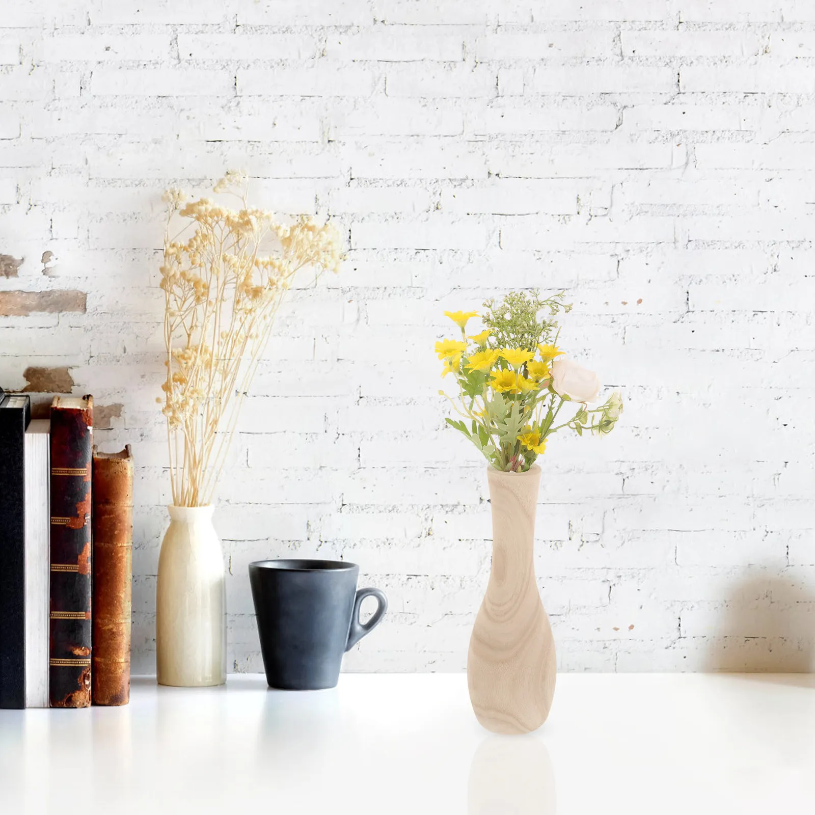 Pine Wood Small Vase for Floral Arrangements, Dried Flowers, Desktop, Bookshelf & Dining Table Decor