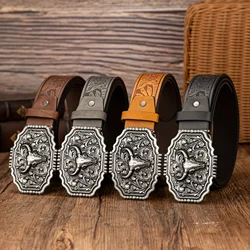 Zhuzi Niutou3.7cm wide men's and women's Western retro style cowhide denim style cowhide leather belt with smooth buckle