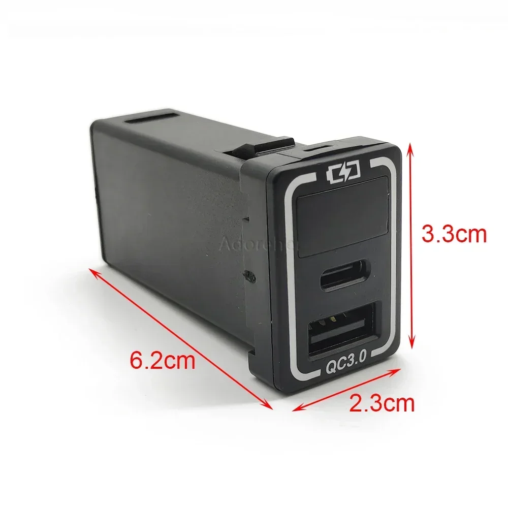 Car QC3.0 USB Port Fast Charger TYPE-C PD Smartphone Charging Adapter with Voltage Display for Toyota Prado 150
