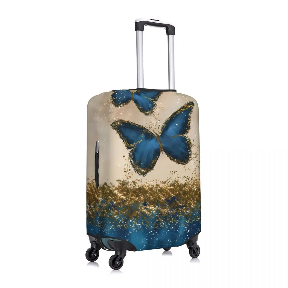 Gold Blue Butterfly Suitcase Cover Vacation Luxury Abstract Painting Fun Luggage Case Business Protection Xmas Gift