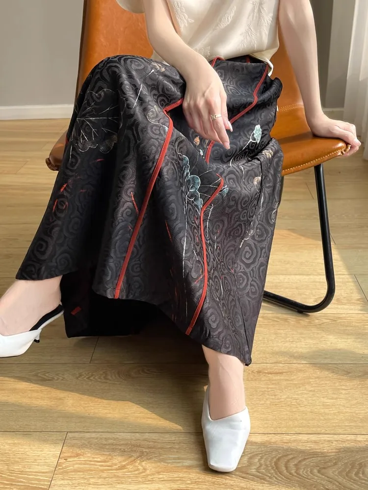 

Ele Bla ter Ne Midi Dr Women's Faion Commute Sle Floral Embroidery Slimming A-Line Skirt Spring 2025