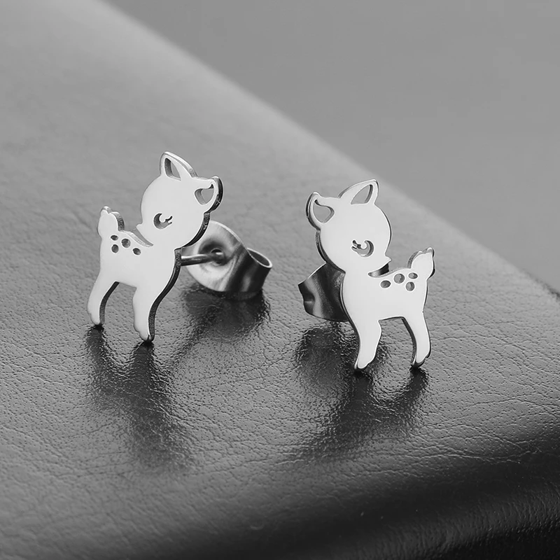 Cute Bambi Deer Stud Earrings for Women Lover Stainless Steel Gold Color Earring Fashion Animal Jewelry Birthday Party Gift