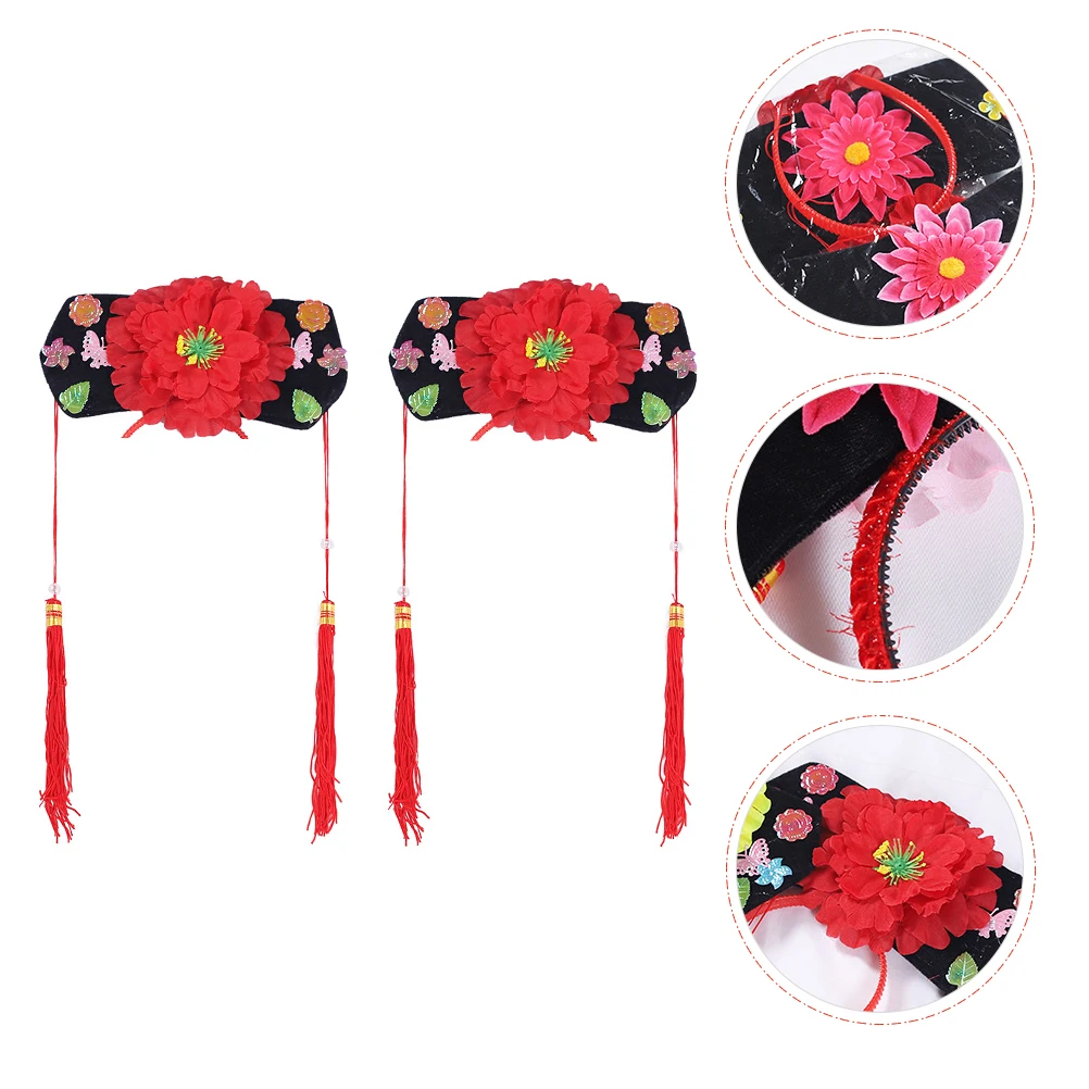 

2Pcs Chinese Style Headdress Funny Black Tassel Headb Wedding Party Props Bright Colors Lightweight Breathable Hair