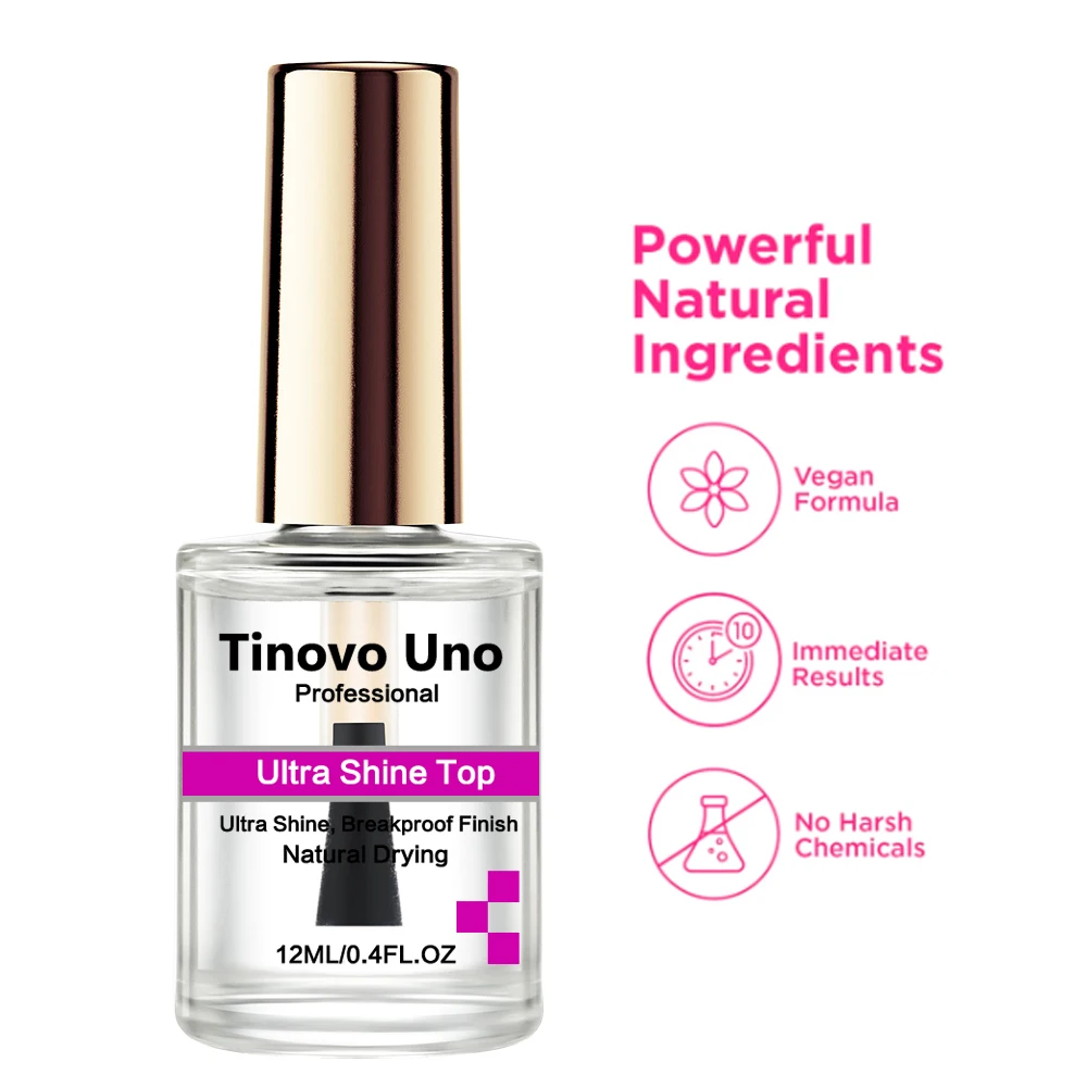 Tinovo Uno 12ML Diamomond Shine Top Coat Smalto per unghie ad asciugatura rapida Finitura Sigillante Manicure Nail Art Rinforzante Indurente Cura delle unghie