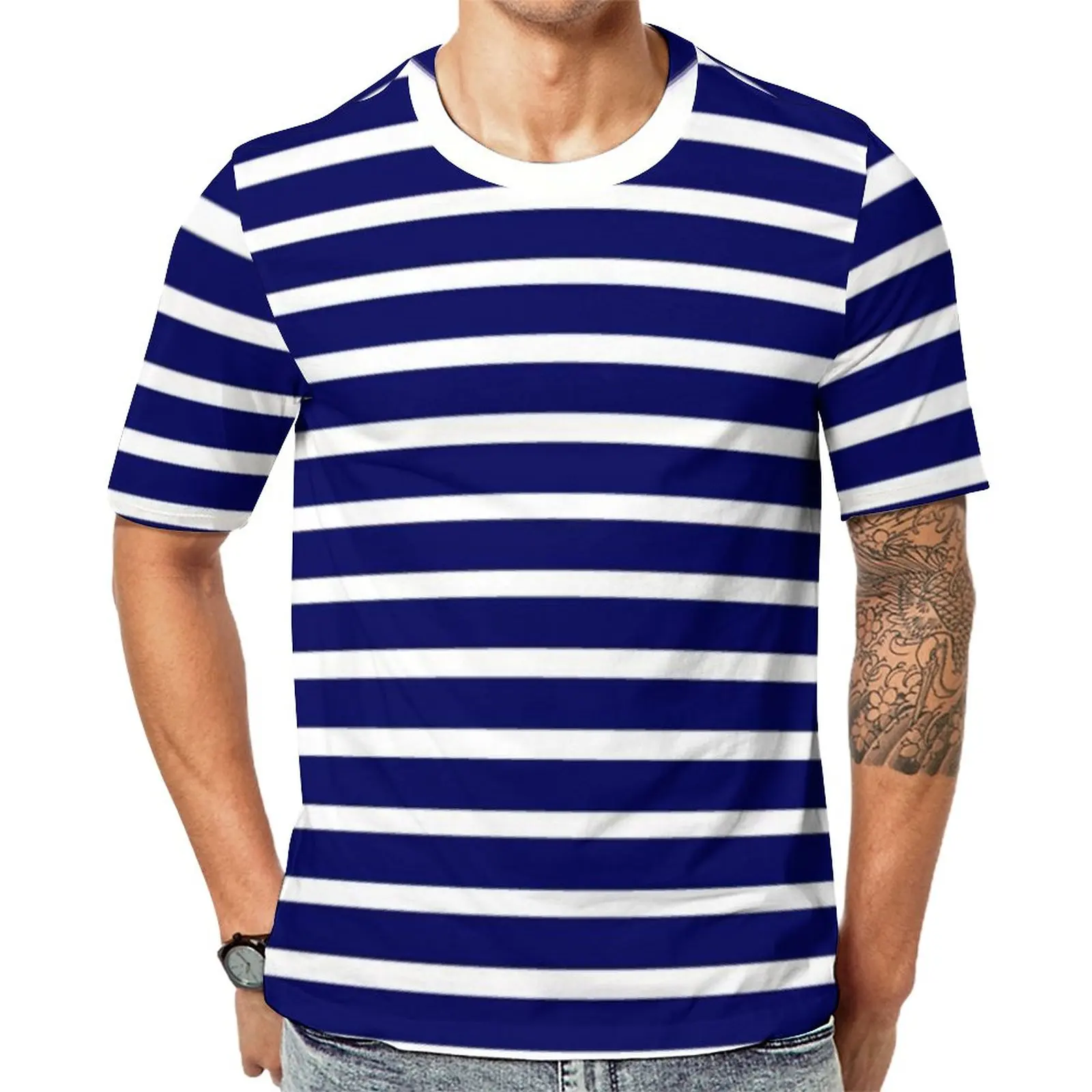 Blue White Striped T Shirt Summer Nautical Stripes Pattern Trendy T Shirts Short-Sleeved Pattern Tops Hot Beach Funny Top Tees