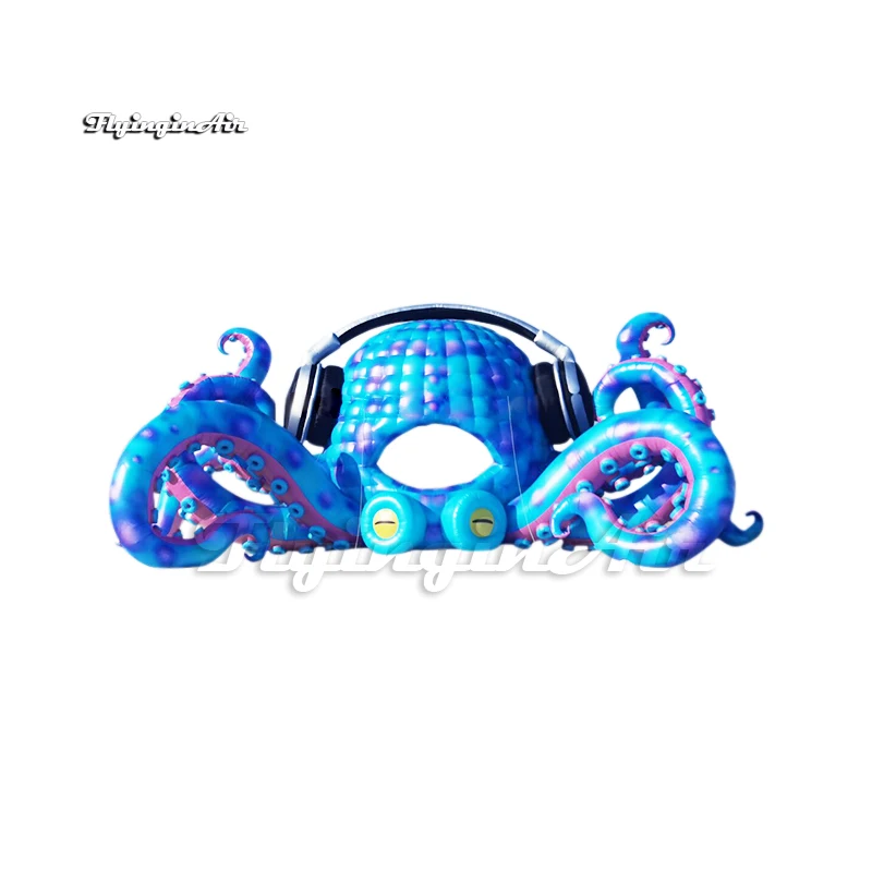 Giant Blue Inflatable Octopus With Headphones Sea Animal Model For Concert Stage Decoration