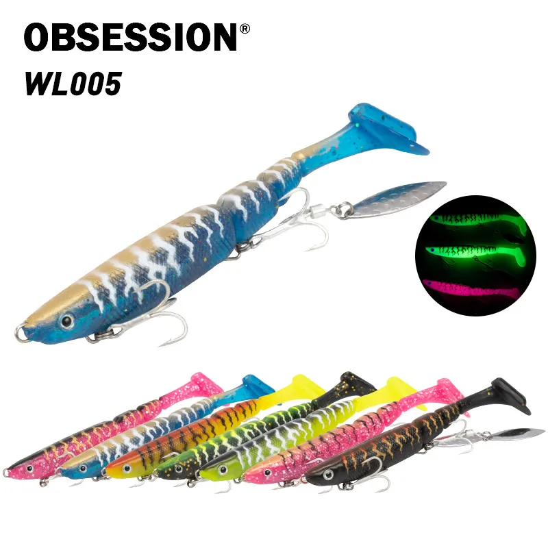 OBSESSION WL005 Multinodal Fishing Lure 35g 130mm Swimbait Freshwater T-Tail Treble Hook Barracuda Silicone Plastic Tackle