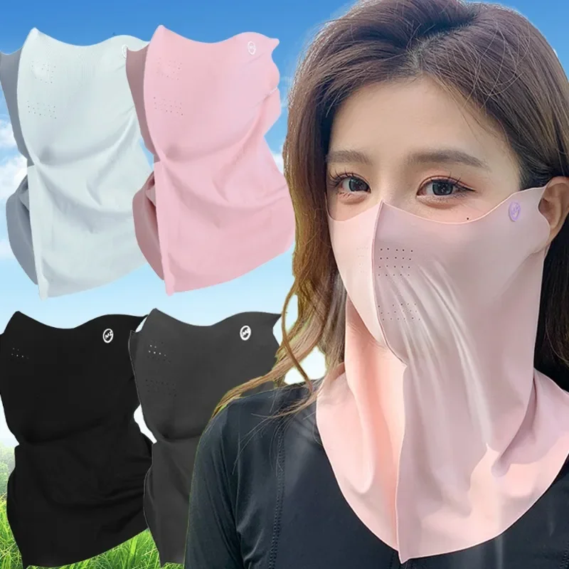 1/2Pcs UV Protection Face Mask Cover Women Summer Breathable Neck Scarf Men Outdoor Cycling Ice Silk Face Cover Sports Scarf