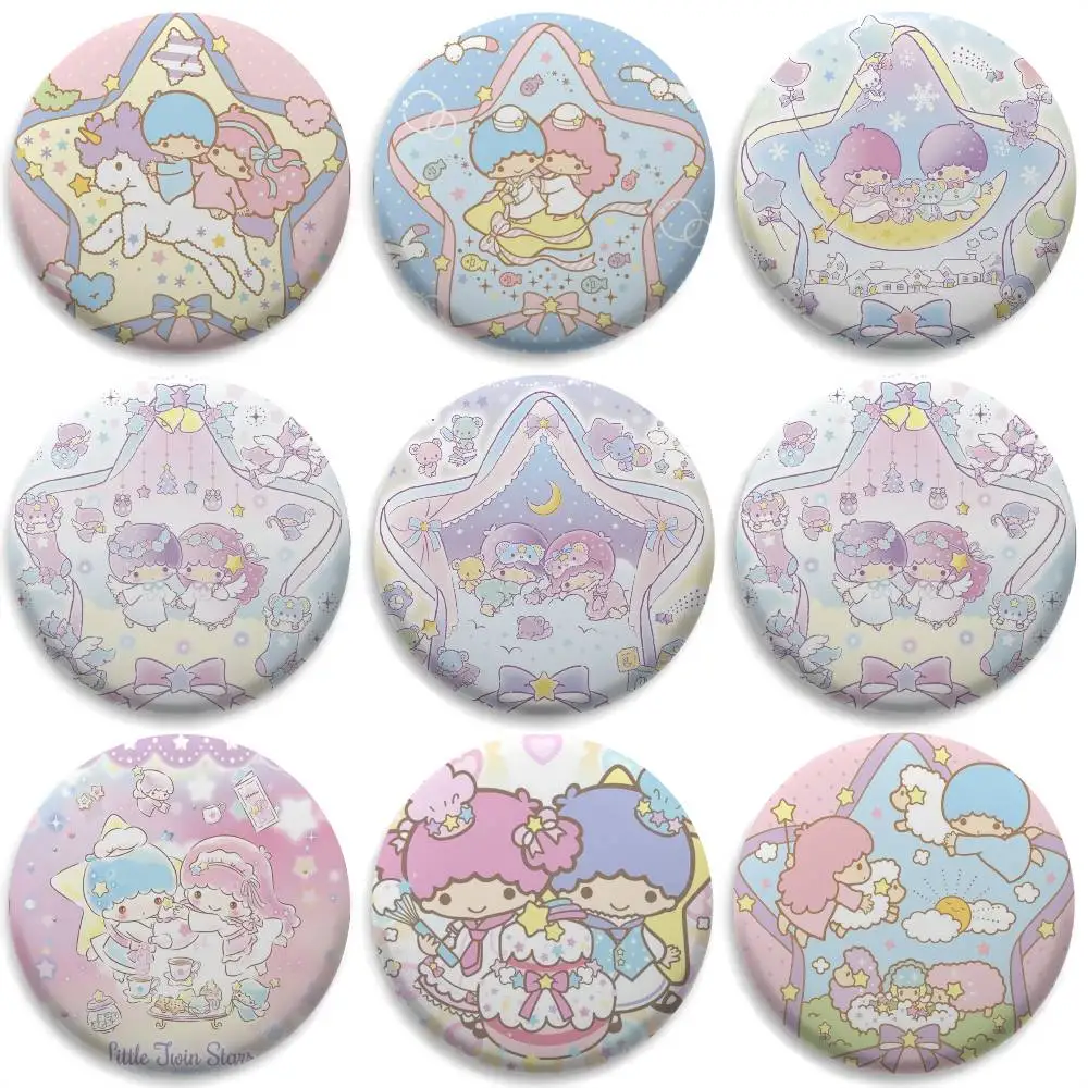 

Little Twin Stars Cute Cartoon Badges Round Exquisite Badge Brooches Creative Pins For Clothes Hat Backpack Gift Accessories