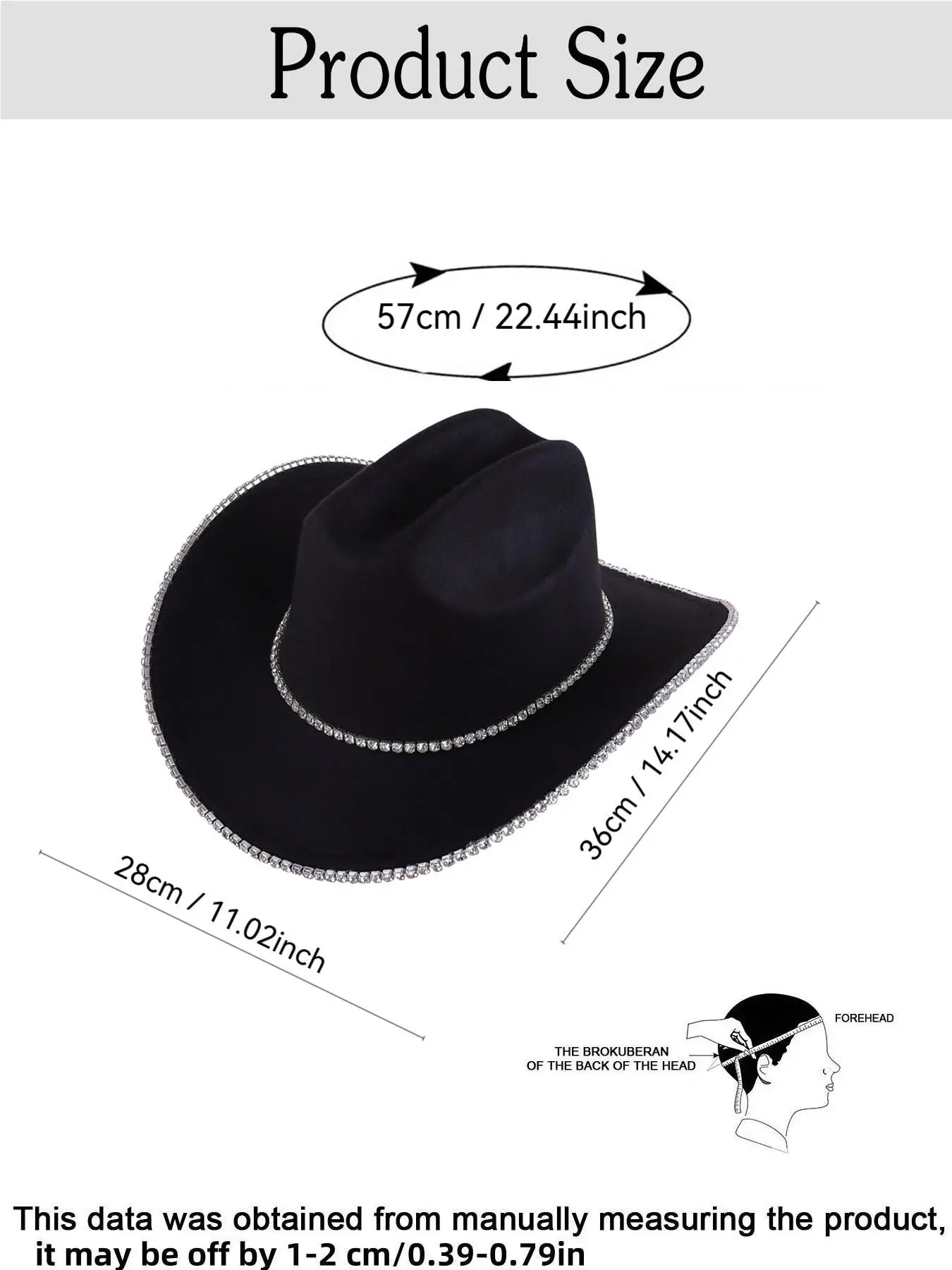 Rhinestone Cowboy Hat for Women Wide Brim Jazz Hat Rhinestone Trim Fedora Wedding Bride Headwear Music Festival Costume Party