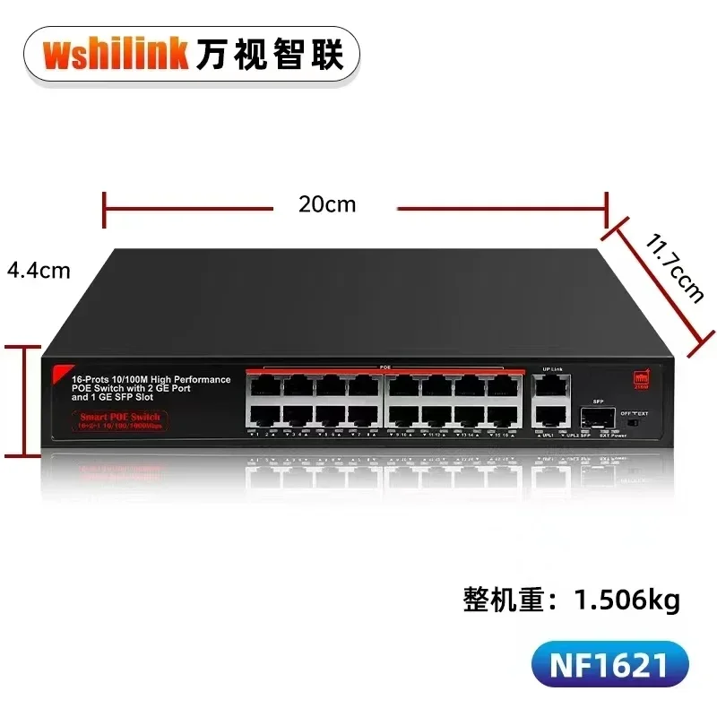 18CH Poort switch 16 poort POE 320 W Ethernet Switch IEEE802.3 at/af 10 Poort 16 + 2 POE Injector Power Over Ethernet Switch