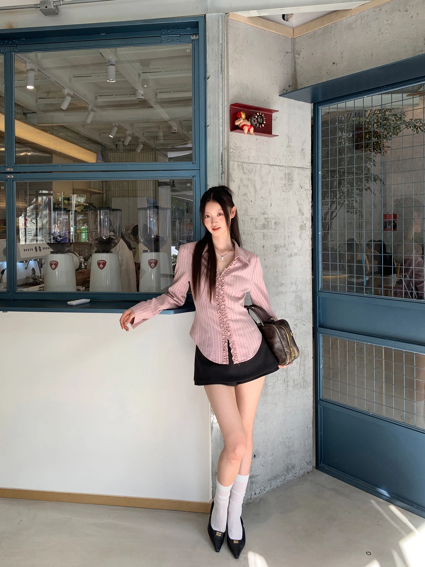 

Pink Slim Fit Striped irt Women's Spring 2026 New Sle Commute Faion G SLE Straight Tube Long Sve Collar irt