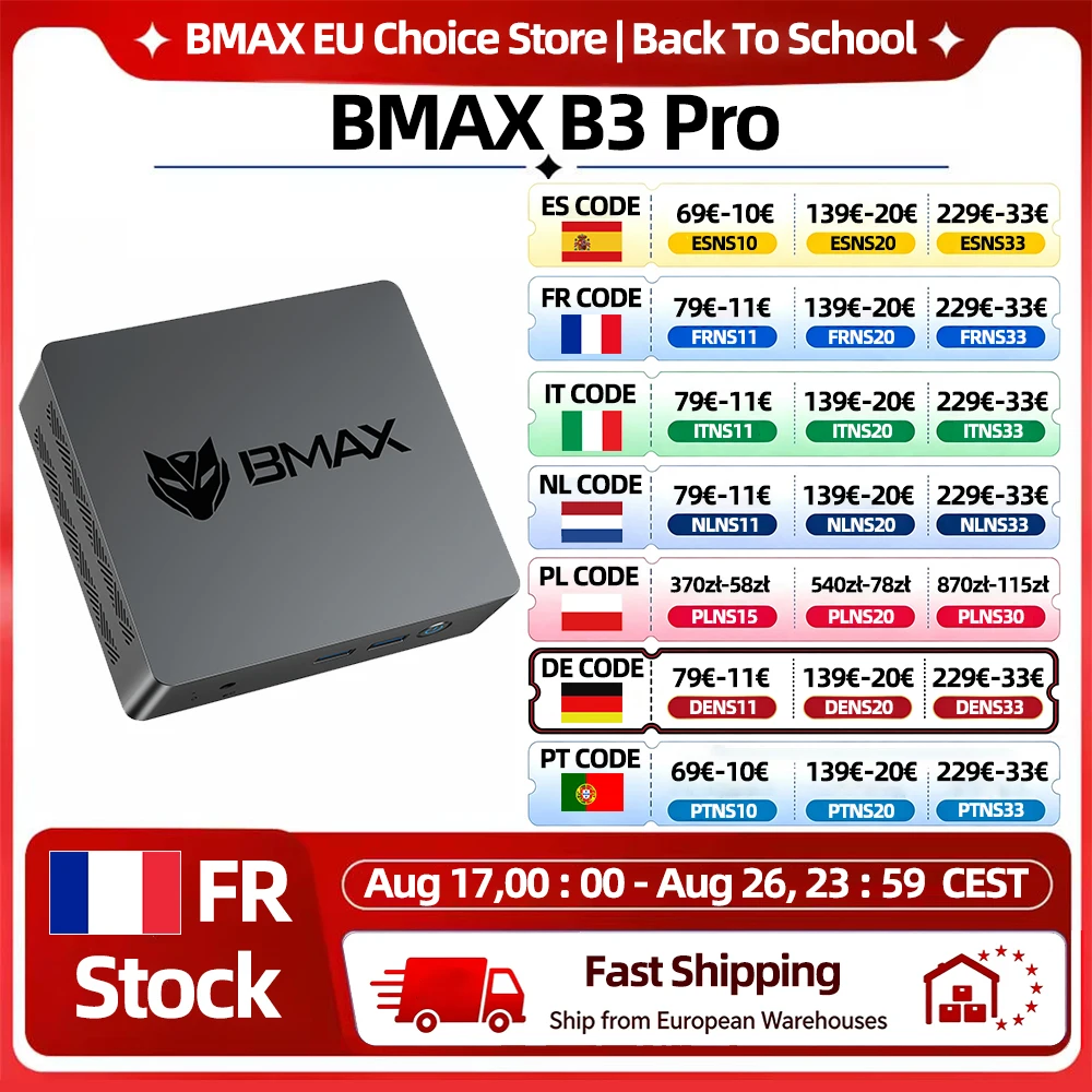 BMAX B3 Pro Windows 11 PC Intel N4500 8GB RAM 256GB SSD HDMI USB Wi-Fi Unterstützt 4K@60Hz Intel HD Graphics Mini-PC