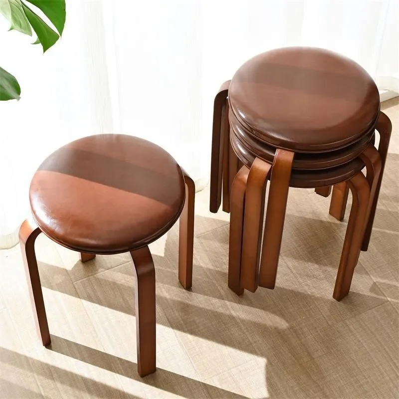 

Solid Wood Stool Home Dining Stool Soft Bag Top Round Stool Living Room