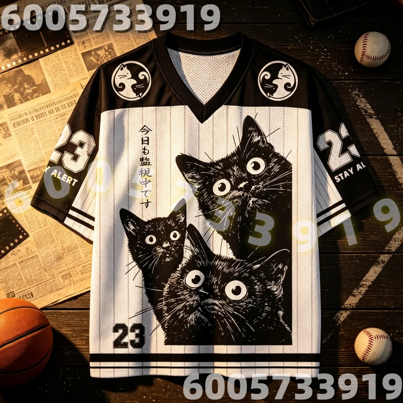 New 2026 Summer Retro Fashion V-neck 3D Short Sleeved Cute Cat Printed Enthusiast Jersey T-shirt Birthday Gift Family Kids Tees