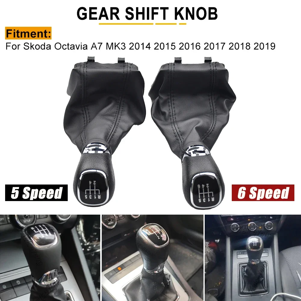 5 Speed 6 Speed Gear Shift Knob PU Leather Gaiter Boot Cover For Skoda Octavia A7 MK3 2014-2019 Car Shifter Lever Gear Stick