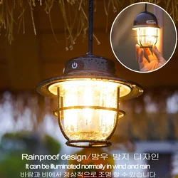 Portable Camping Lamp Stepless Dimming Lantern USB Charging Retro LED Hanging Lamp Tent Light for Camping Outdoor Lighting