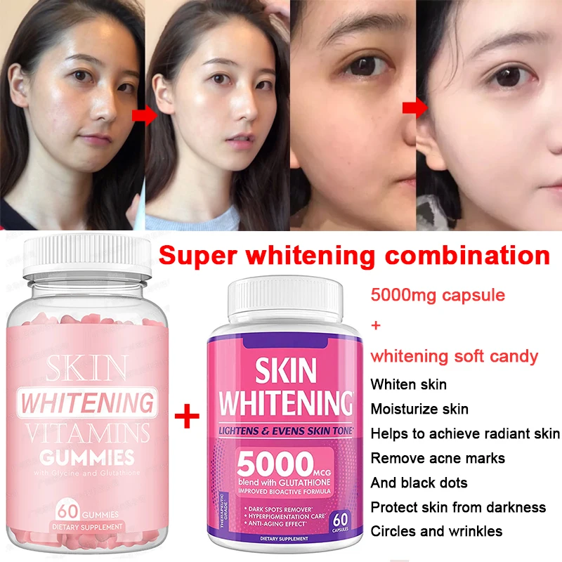 Glutathione Capsule for Face & Body, 2 Bottles, Lightening Gummies, Melanin Reduction, Natural Skin