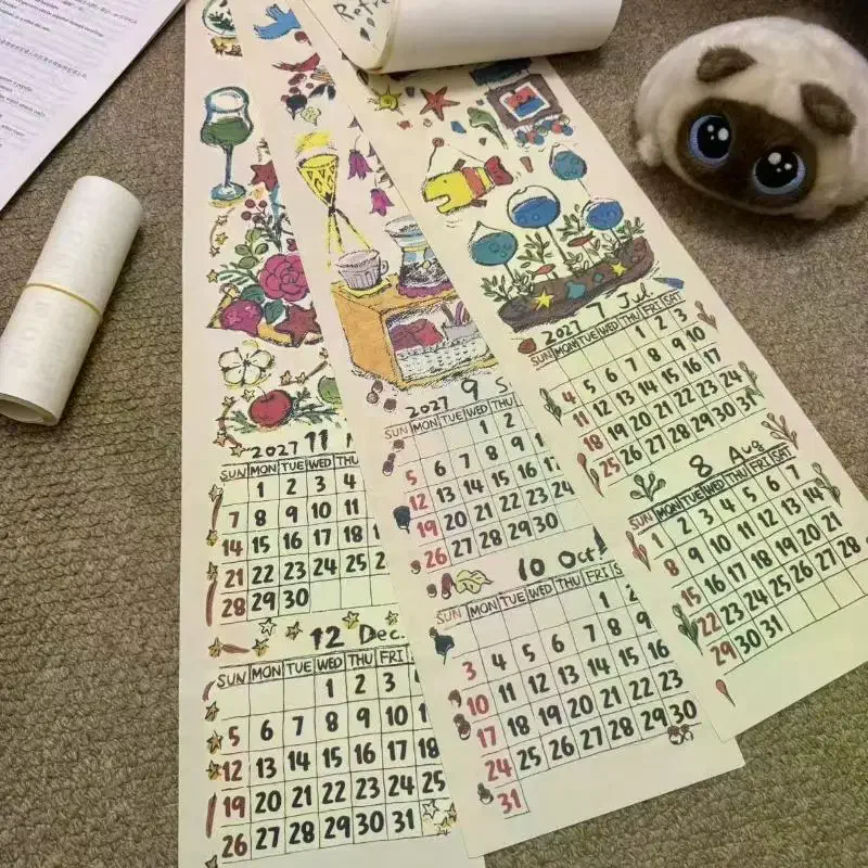2027 Hanging Wall Calendar With Cute Hand Drawn Cartoon Patterns Perfect For Creative Home Decoration Holiday Gifts