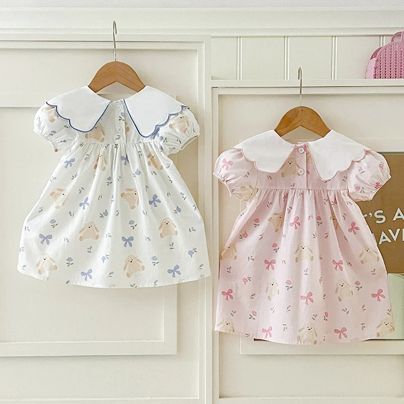 2026 New Summer Children Clothes 1-5Yrs Baby Girl Party Dress Short Sleeved Cotton Printed Splicing Kids Princess Dresses