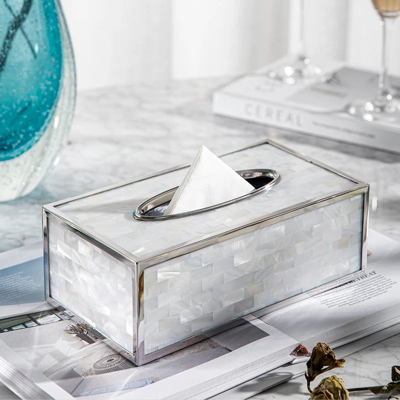 

White Seashell Tissue Box Luxury Modern Tissue Storage Box for Living Room Table Decor Sophisticated Napkin Holder Dispenser