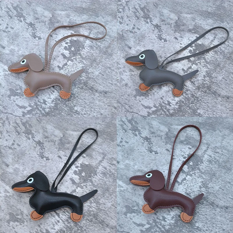 Classic Cute Leather Puppy Dog Keychain Pendant Lovely Dachshund Bag Charm Phone Pendant Trinket Key Ring Accessories