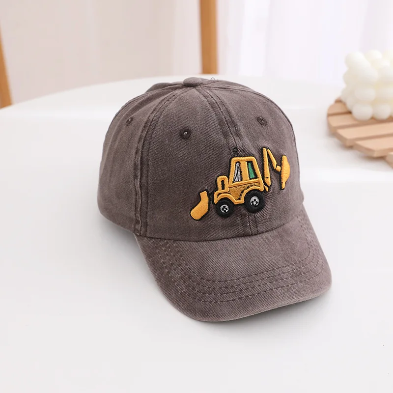 Children Excavator Embroidery Baseball Caps Washed Spring Summer Outdoor Adjustable Casual Hats Boy Girl Travel Sunscreen Hat