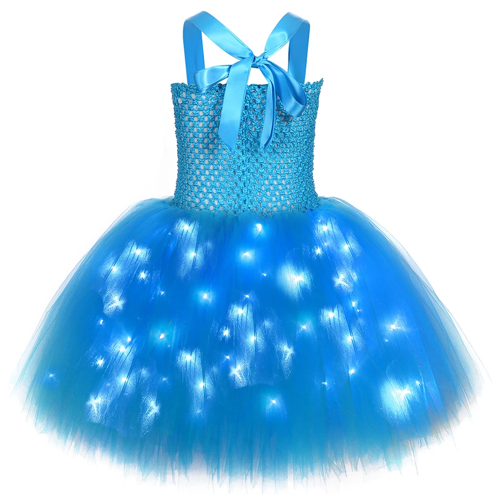 LED Lights Avatar Costumes for Girls Halloween Fairy Tutu Dress with Elf Ears Kids Christmas New Years Outfit Birthday Clothes