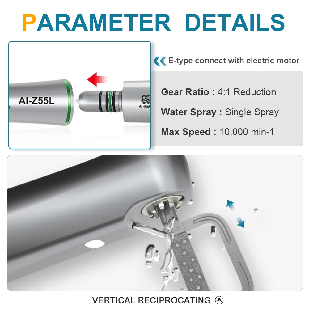 Dental Contra Angle Handpiece AI-Z55L 4:1 Reduction Vertical Reciprocating LED Low Speed Singer Water Spray NO saw blade