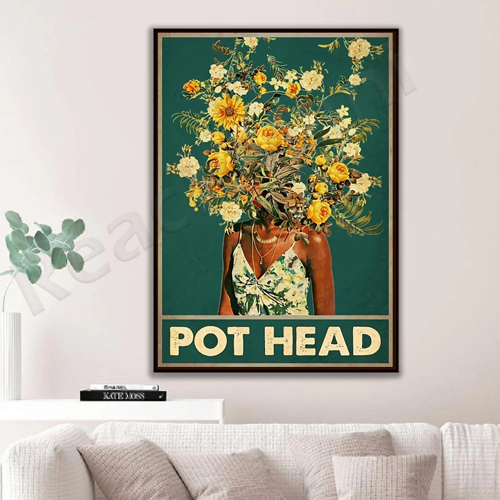 Pothead Flower Girl plakat, plakat w stylu Vintage Wall Art pionowy, plakat Wildflower, miłośnik kwiatów, miesiąc urodzenia, Home Decor