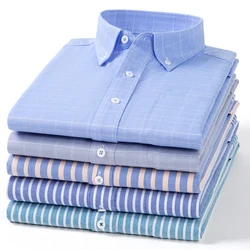 New in shirt 100%cotton long-sleeve shirts for men single pocket slim fit formal shirt striped office clothes Oxford dress tops