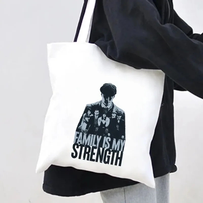 Thomas Shelby Portrait Peaky Blinders Shoulder Bags Canvas Shopper Tote Bag Fashion Handbag Large Capacity Portable Shopping Bag