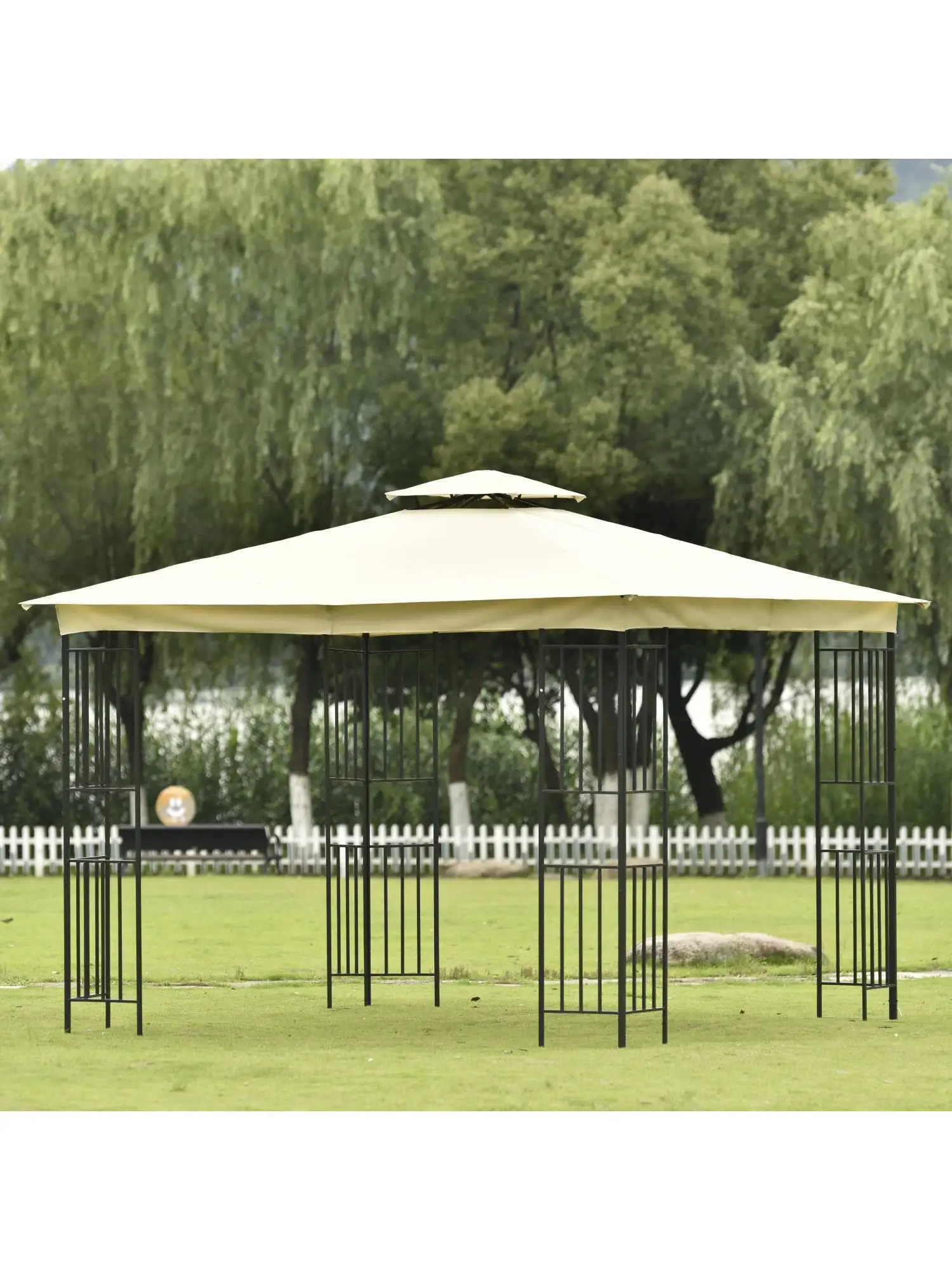 Patio Gazebos for Patios Double Roof Soft Canopy Garden Backyard Gazebo for Shade and Rain,Beige