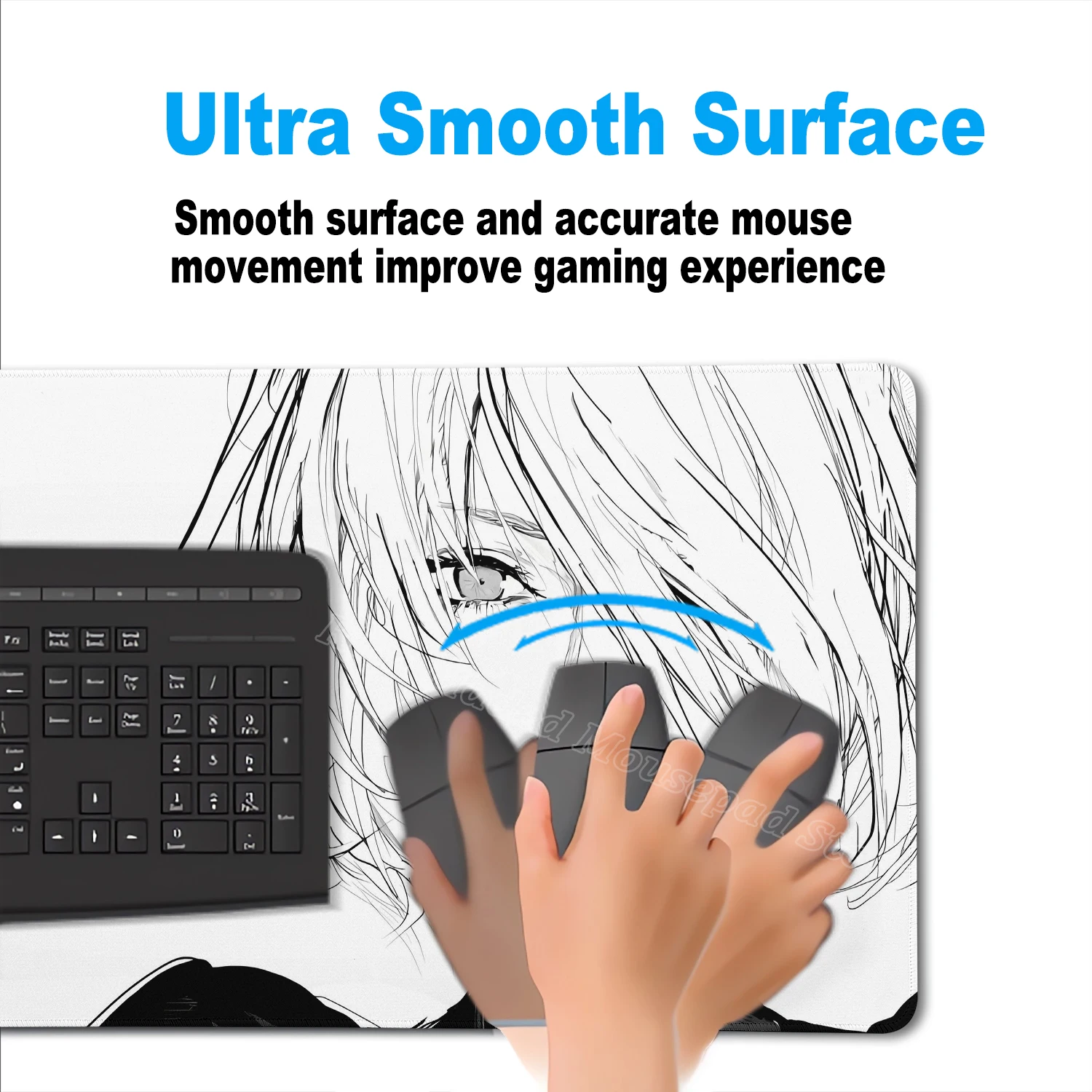 Zwart-wit Anime Girl Tafelmat Grote Muismat Kantoortoetsenbord Vergrendelingsrand Bureaumat Gaming Accessoires Antislip Muismat