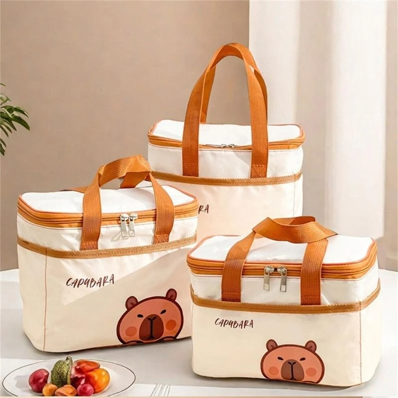 

Insulated Lunch Holder with Capybara Print Aluminum Foils Lining Bag Waterproof Container for School Or Work Meals