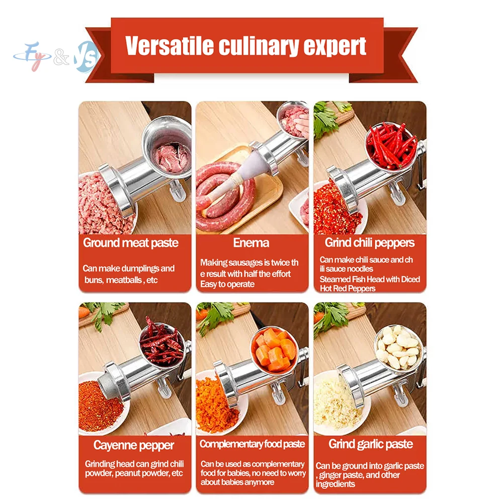 Household Multifunctiona Meat Grinder Sausage Stuffer Table-Mount Mincer for Meat Vegetables Beans Burger Patty Kitchen Cooking