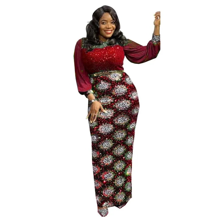 

Fashion Africa Sequins Women Dress Sexy Lantern Sleeves Maxi Dress Vintage Elegants Bodycon Vestido Party Club Dress