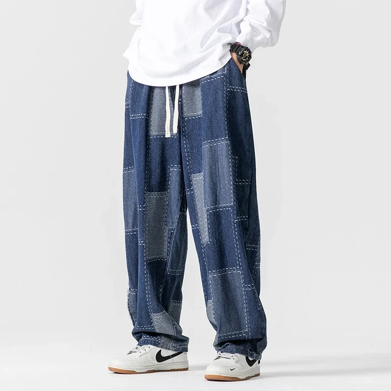 Men Jeans Autumn Thick Vintage Patchwork Hip Hop Denim Pants Male Straight Loose Streetwear Fashion Baggy Casual Cowboy Trousers