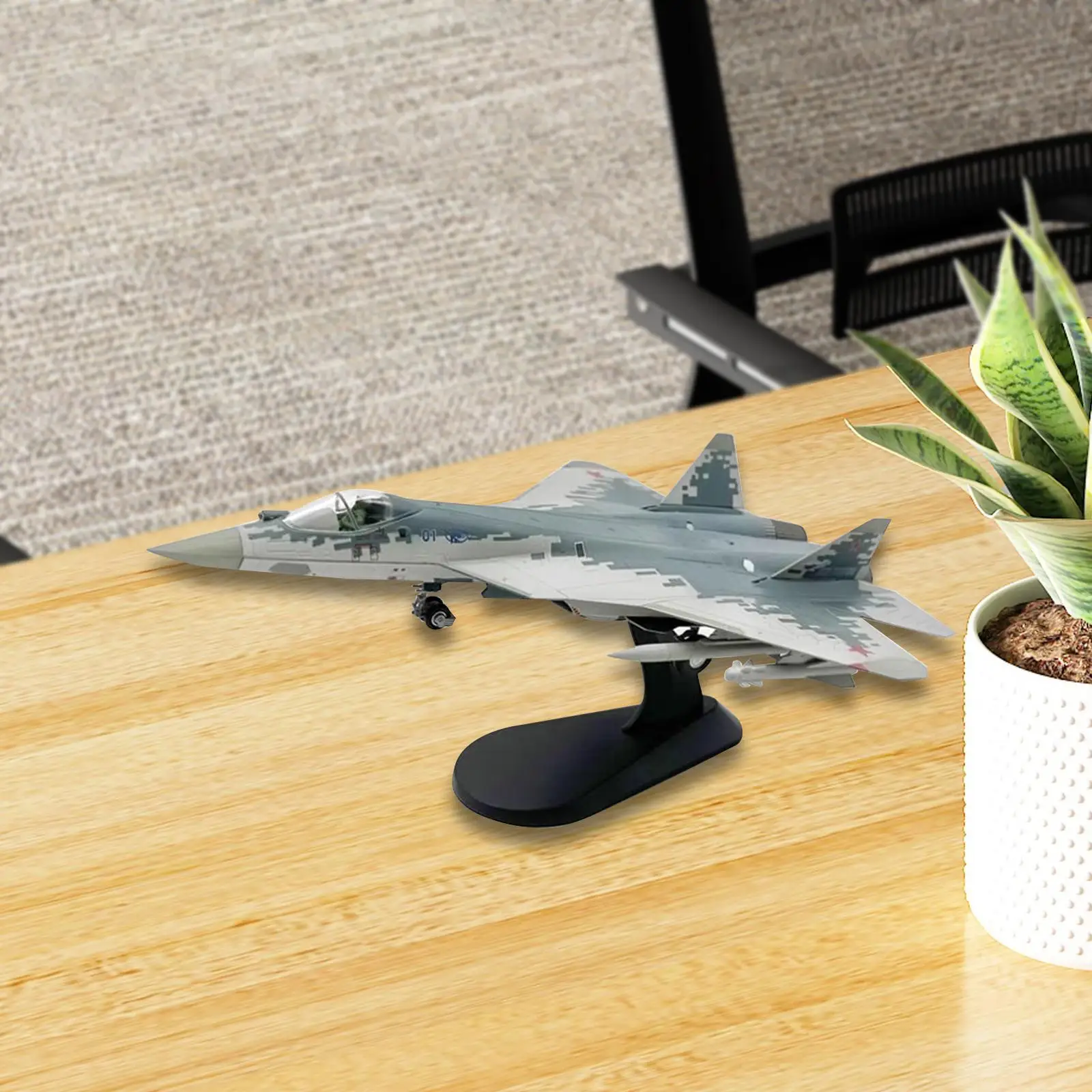 1:72 SU-57 Diecast Fighter Model Attack Fighter Plane Model with Display Base for Office Bedroom Livingroom Cafes Tabletop Decor