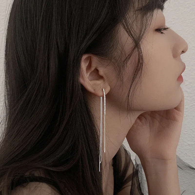 JWER Simple High-Grade Long Chain Tassel Drop Earrings for Women Dangle Earring Gold Silver Color Piercing Line Trendy Ear Gifts