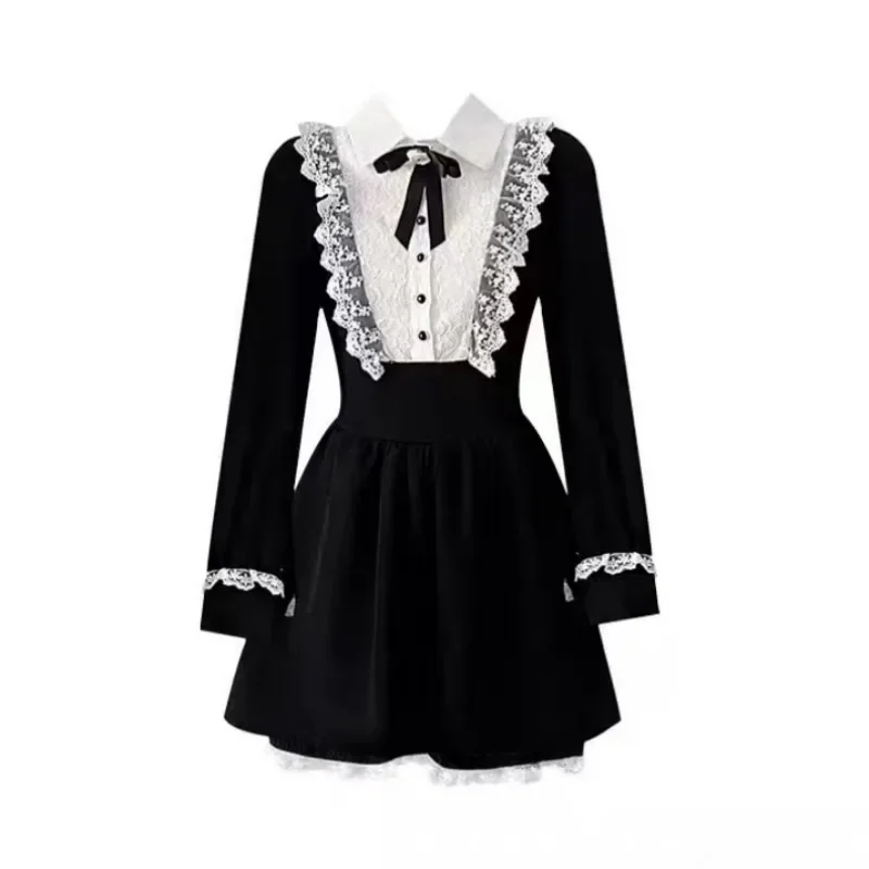 

Sweet Hot Girl Pure Sexy Suit Women's Autumn Lace Patchwork Dress High-waisted Shorts Two-piece Set Fashion Female Clothes