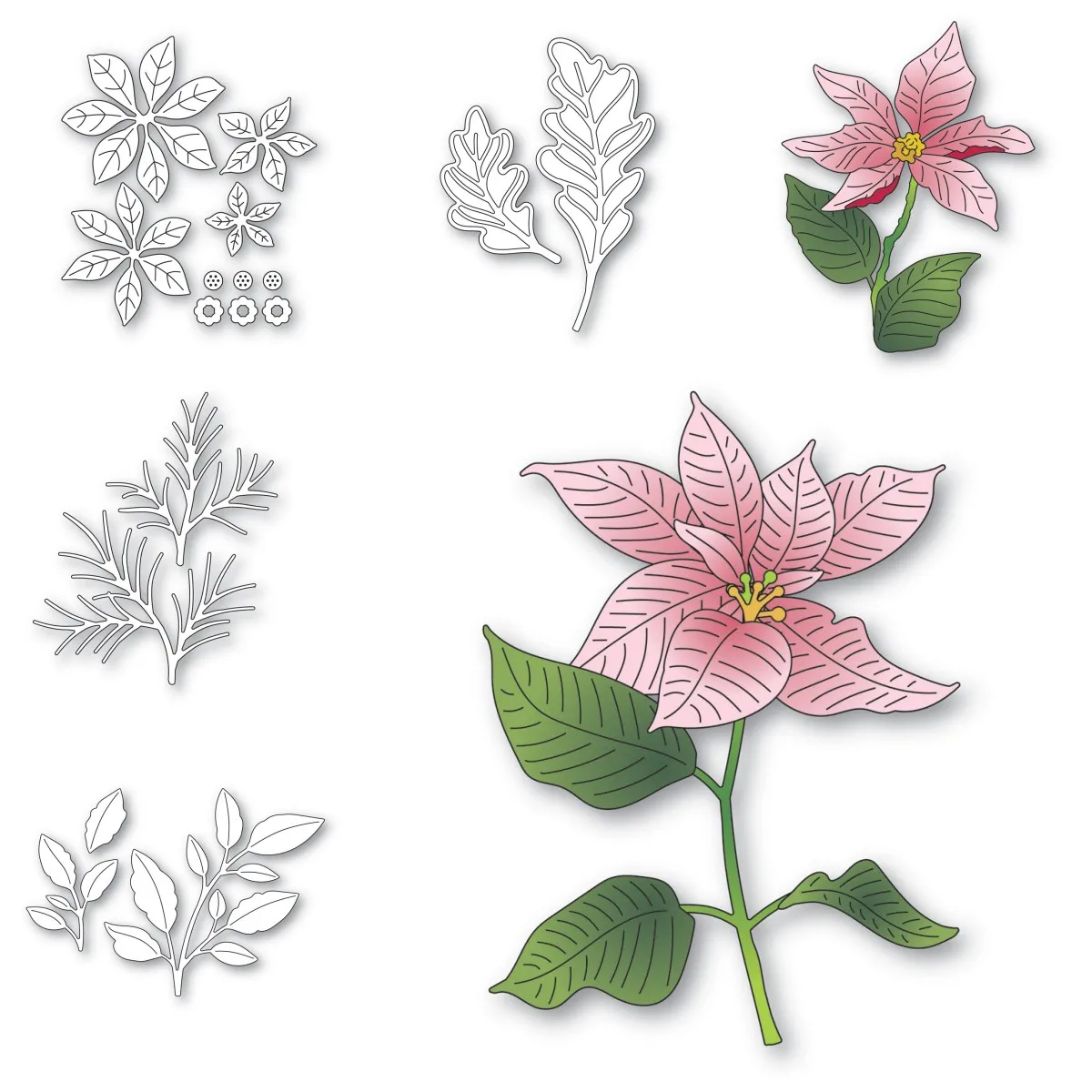 2024 Christmas Leafage Flowers Metal Cutting Dies Scrapbooking Diary Decoration Embossing Template Diy Greeting Card