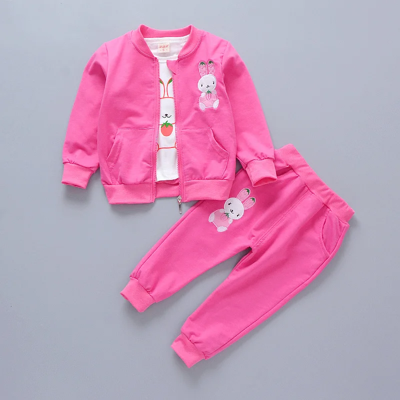 Baby\'s Three Piece Set Spring Autumn Thin Sets Girls Cute Cartoon Clothes Leisure Sports Suit Korean Version Trendy Clothing